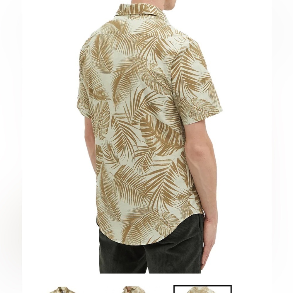 NNO7 No Nationality Button Up Gray ShortSleeve Men'Tropical Leaf Print Shirt XXL